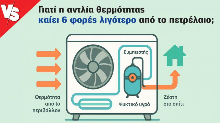 Γιατί η αντλία θερμότητας καίει 6 φορές λιγότερο από το πετρέλαιο; Γιατί η αντλία θερμότητας καίει 6 φορές λιγότερο από το πετρέλαιο;
