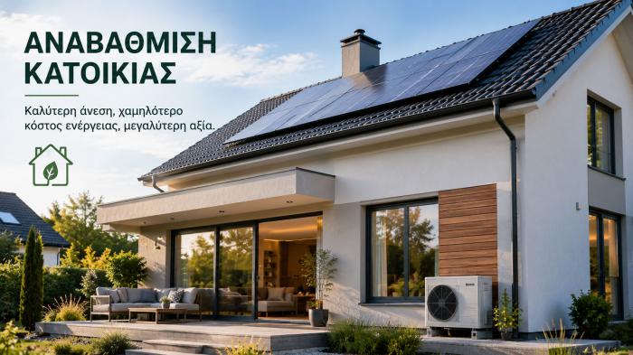 Η ενεργειακή αναβάθμιση μπορεί να περιλαμβάνει μόνωση, κουφώματα και άλλες παρεμ Η ενεργειακή αναβάθμιση μπορεί να περιλαμβάνει μόνωση, κουφώματα και άλλες παρεμβάσεις εξοικονόμησης.