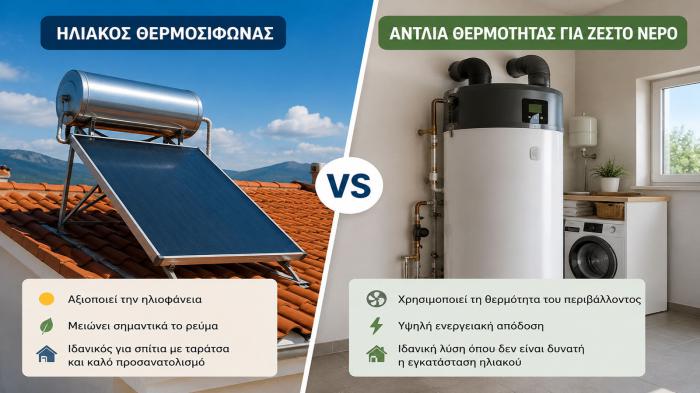 Ηλιακός ή αντλία θερμότητας για ζεστό νερό; Ηλιακός ή αντλία θερμότητας για ζεστό νερό;