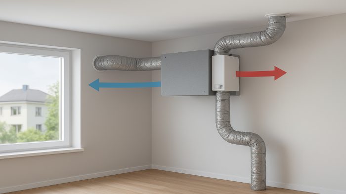 Σύγχρονη κατοικία με σύστημα μηχανικού εξαερισμού και ανάκτηση θερμότητας, που ε Σύγχρονη κατοικία με σύστημα μηχανικού εξαερισμού και ανάκτηση θερμότητας, που εξασφαλίζει καθαρό αέρα και ενεργειακή απόδοση